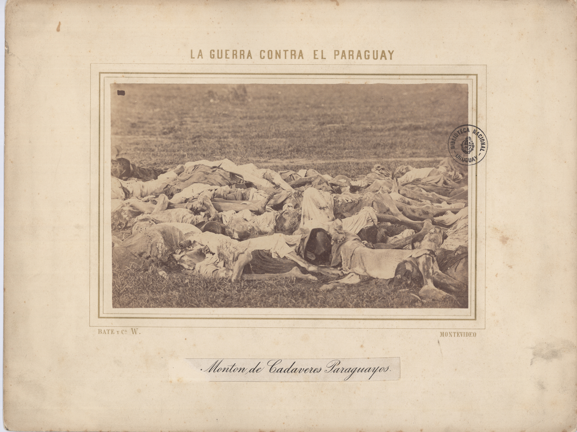 The war against Paraguay. Pile of Paraguayan corpses. 1866.Photograph by Bate & Cía. National Library of Uruguay.